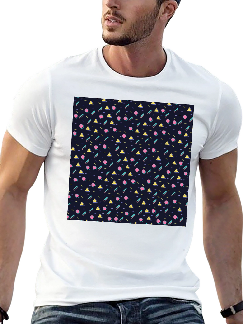 Retro Geometric Pattern Black T-Shirt