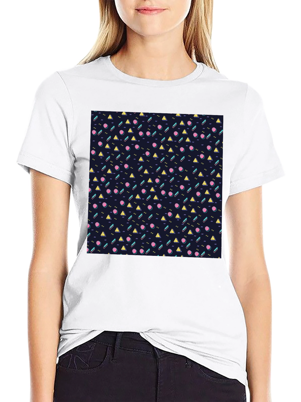 Retro Geometric Pattern Black T-Shirt