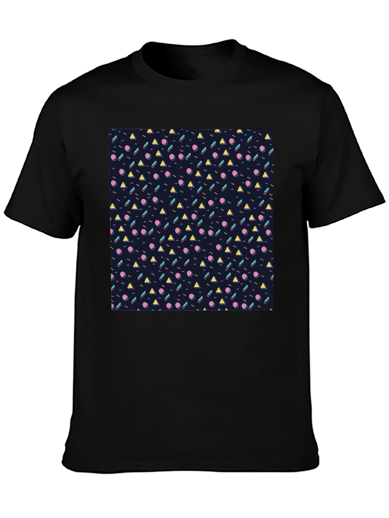Retro Geometric Pattern Black T-Shirt