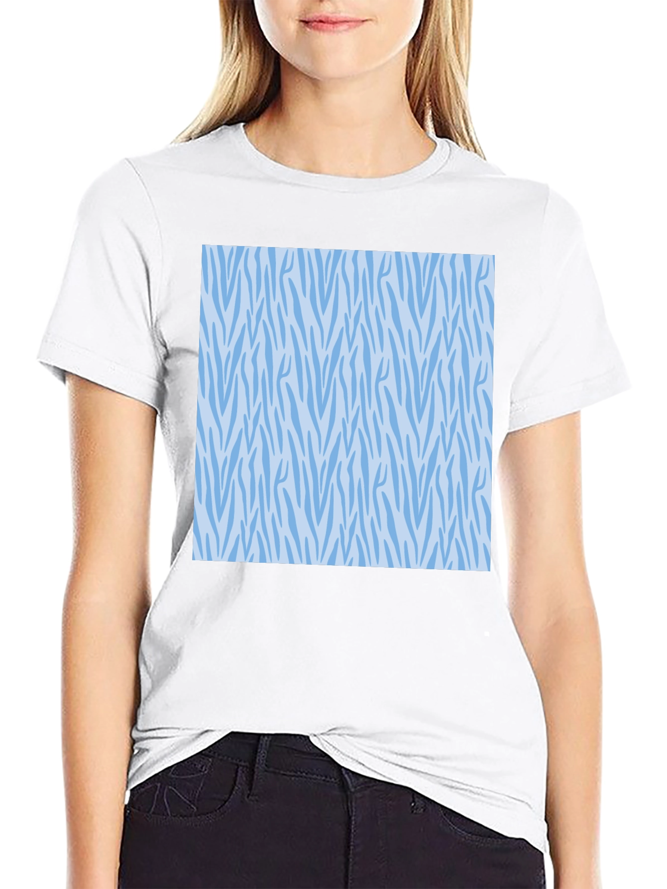 Stylish Black Tee with Blue Zebra Pattern