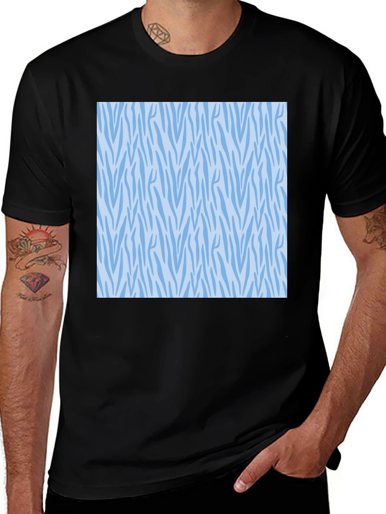 Stylish Black Tee with Blue Zebra Pattern