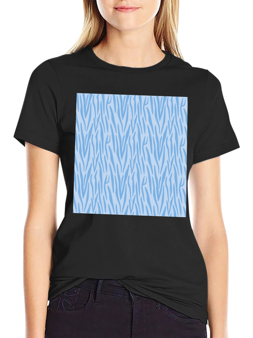 Stylish Black Tee with Blue Zebra Pattern