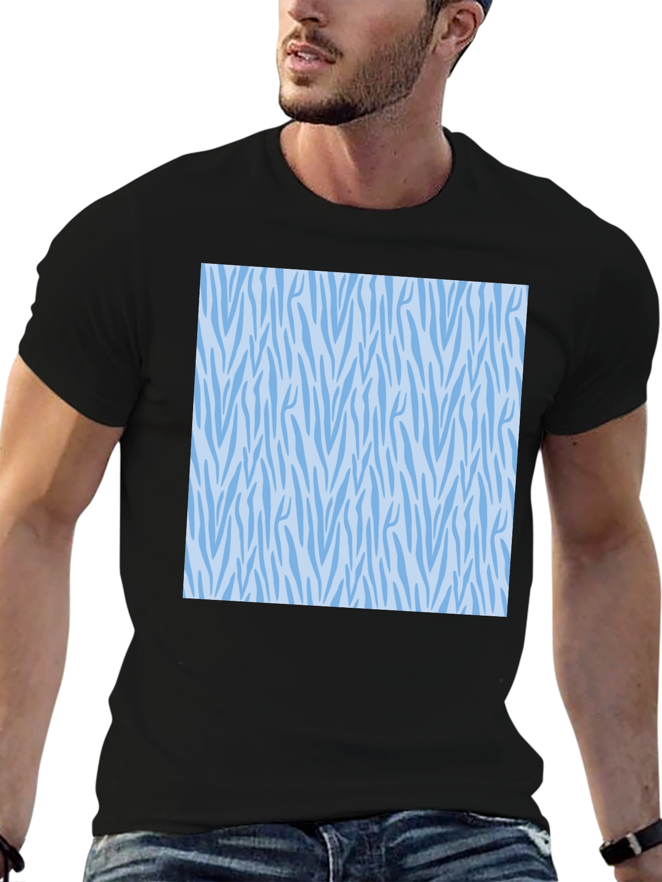 Stylish Black Tee with Blue Zebra Pattern
