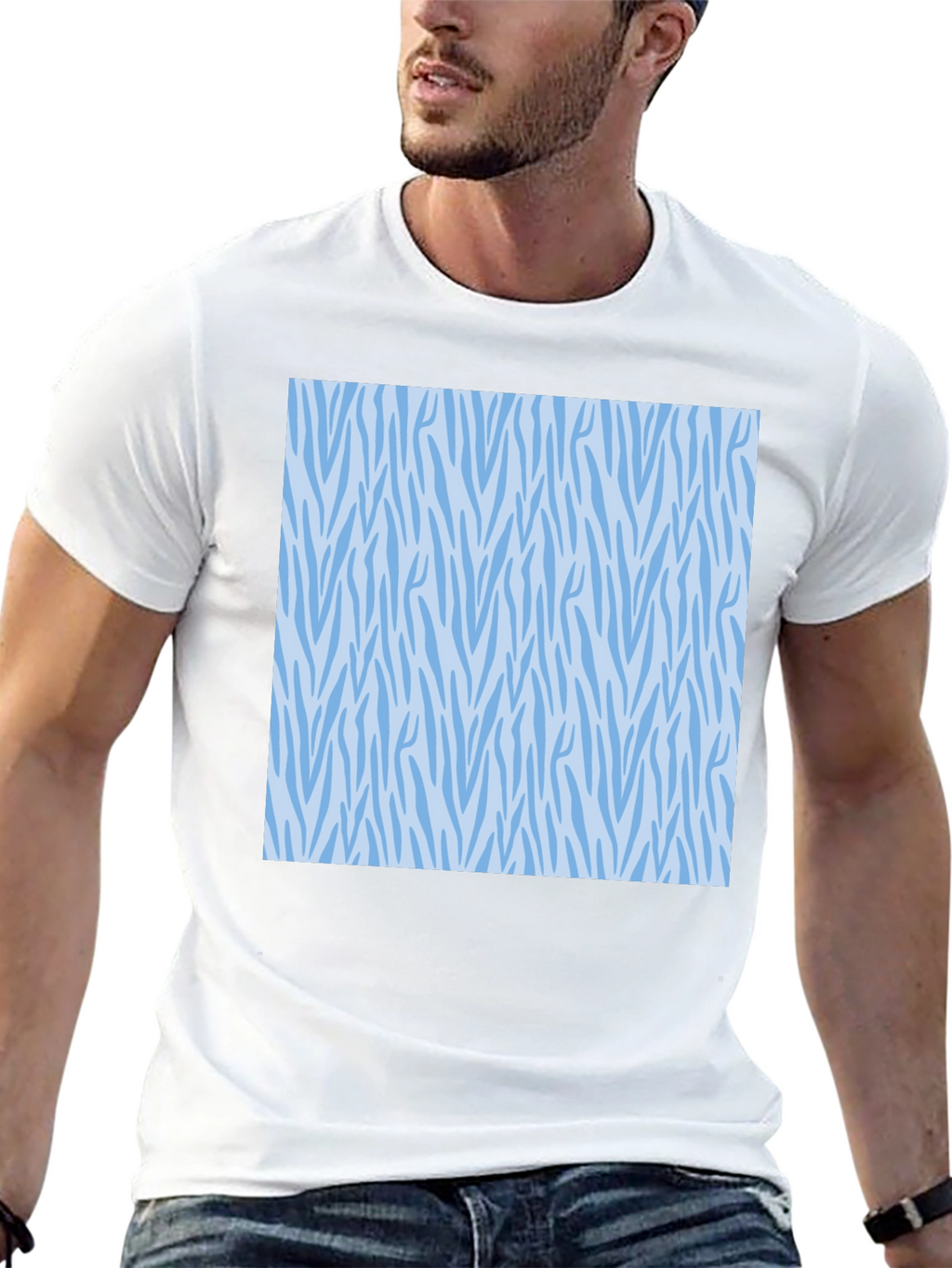 Stylish Black Tee with Blue Zebra Pattern