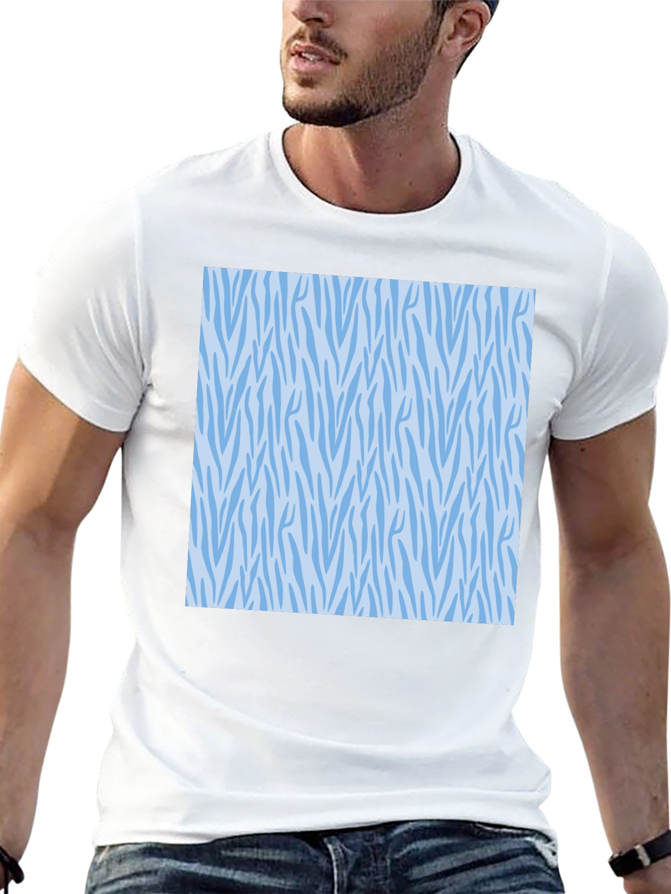 Stylish Black Tee with Blue Zebra Pattern