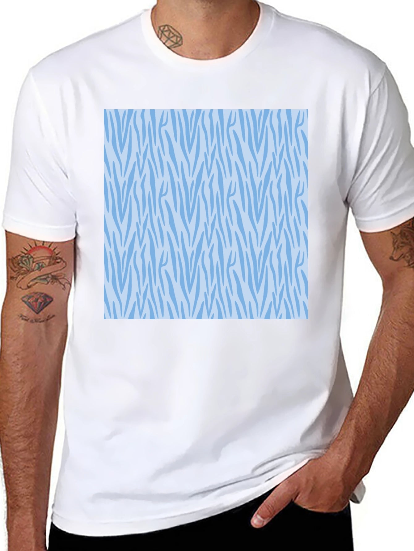 Stylish Black Tee with Blue Zebra Pattern