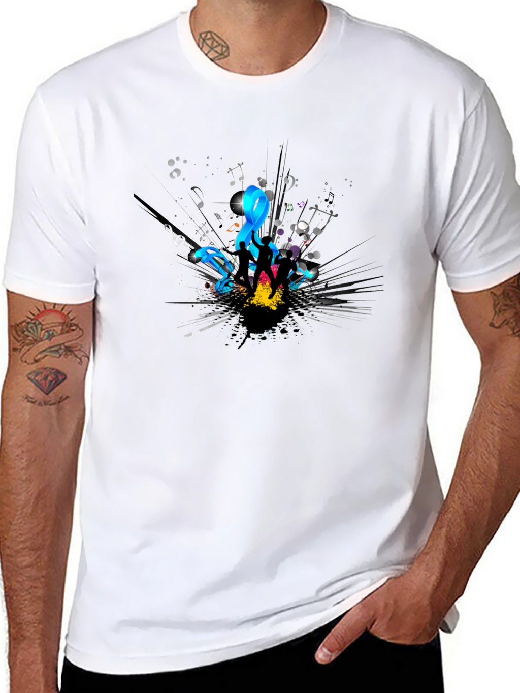 Stylish Black T-Shirt with Music Design