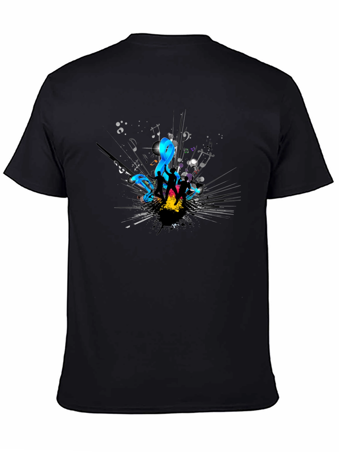 Stylish Black T-Shirt with Music Design