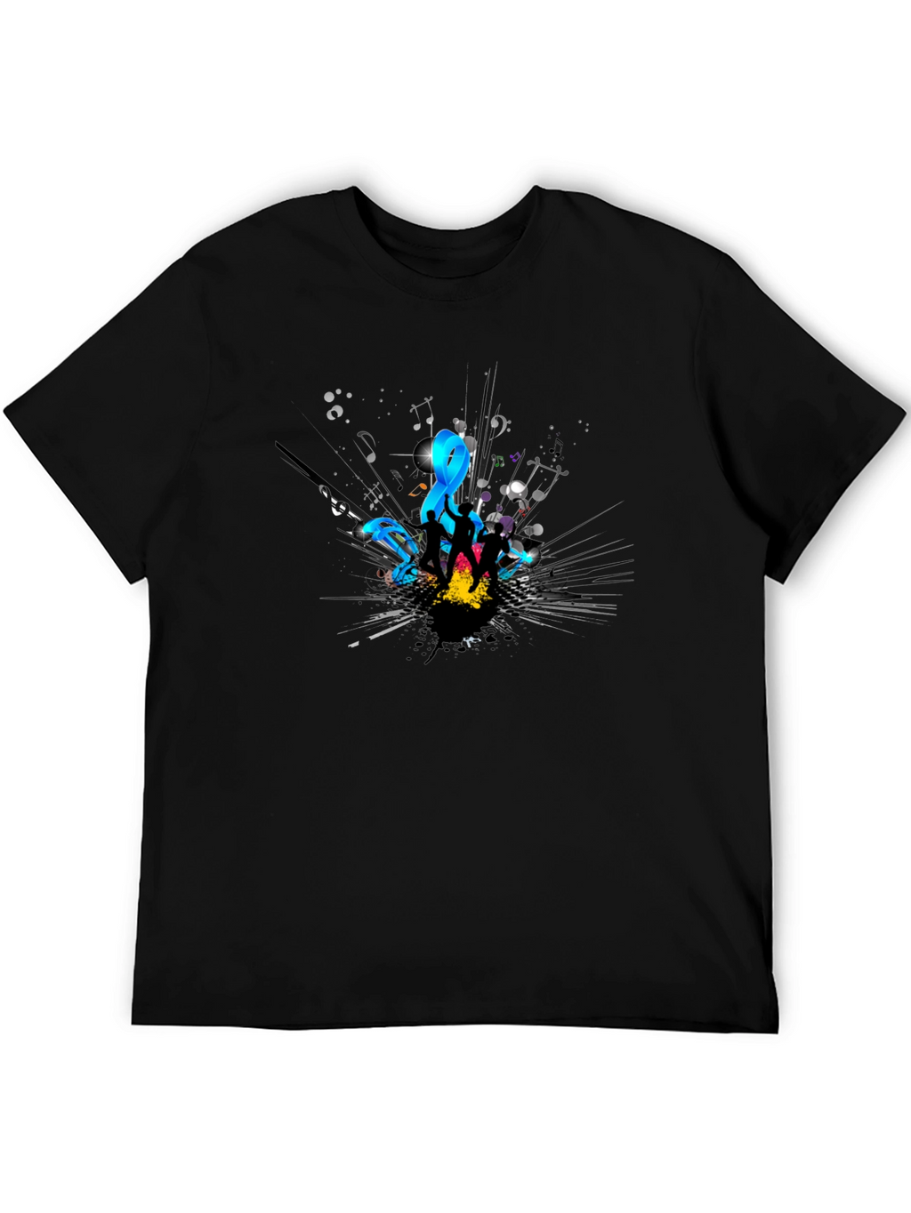 Stylish Black T-Shirt with Music Design