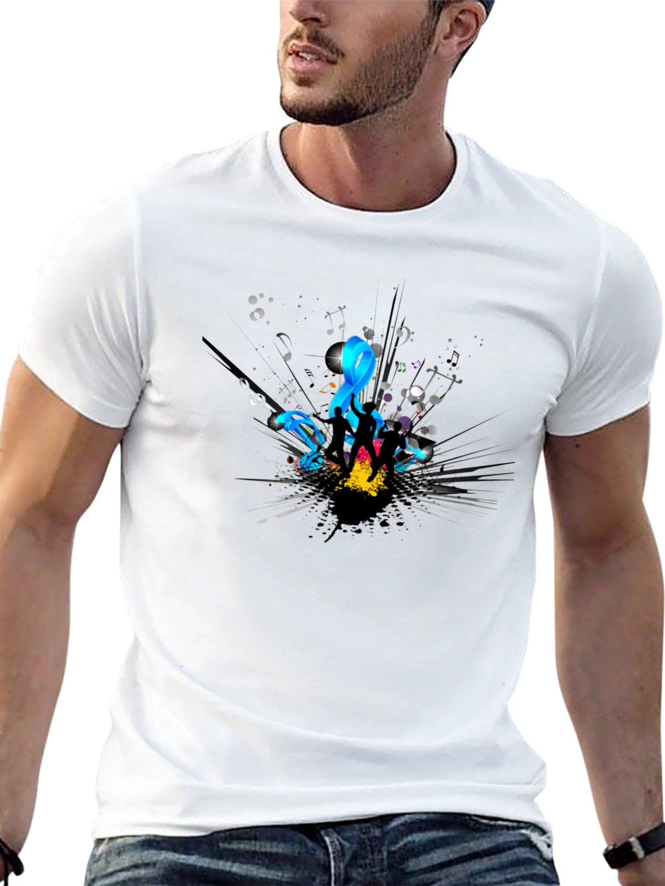 Stylish Black T-Shirt with Music Design