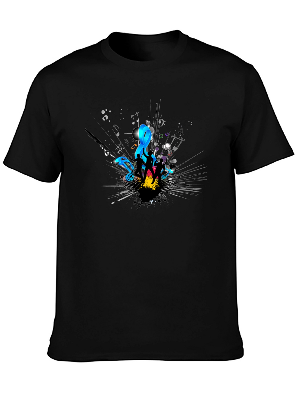 Stylish Black T-Shirt with Music Design