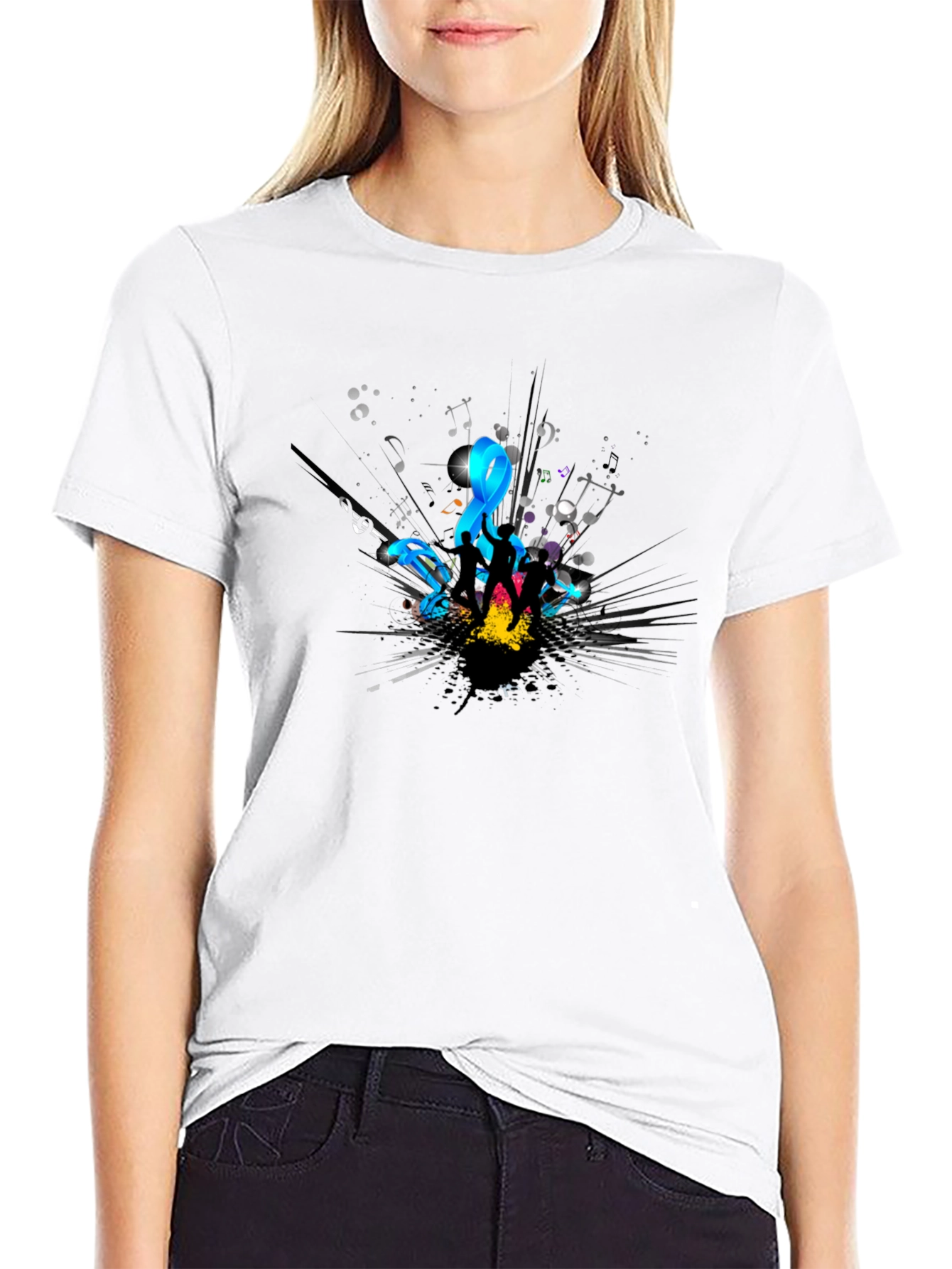 Stylish Black T-Shirt with Music Design