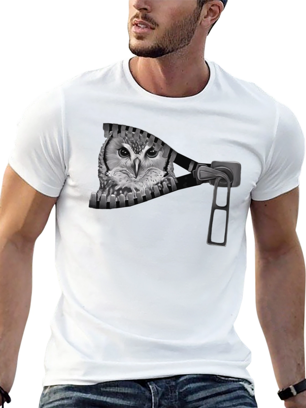 Owl Zip T-Shirt - Mens Graphic Tee