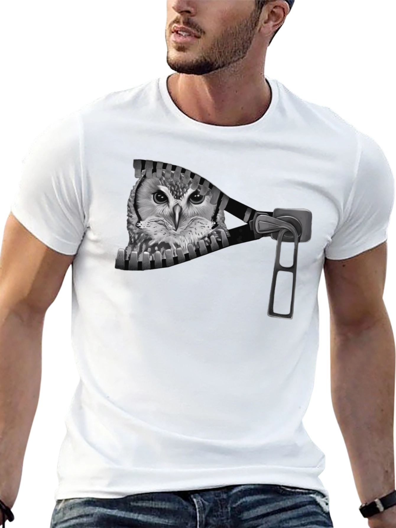 Owl Zip T-Shirt - Mens Graphic Tee