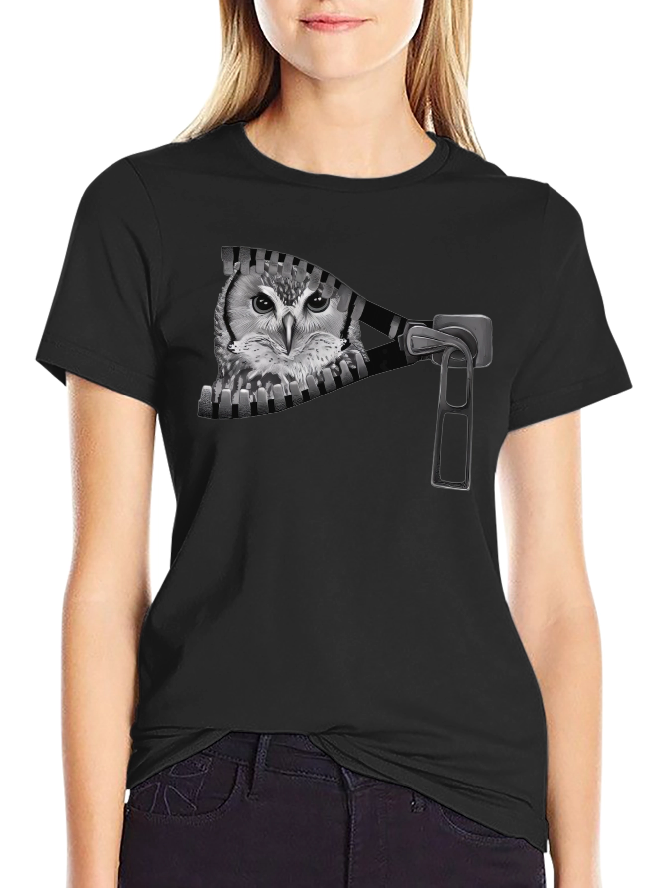 Owl Zip T-Shirt - Mens Graphic Tee