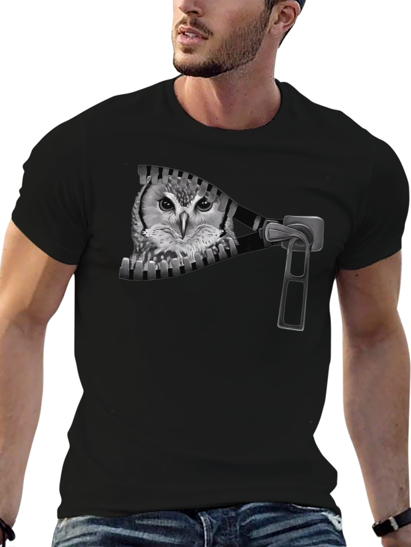 Owl Zip T-Shirt - Mens Graphic Tee
