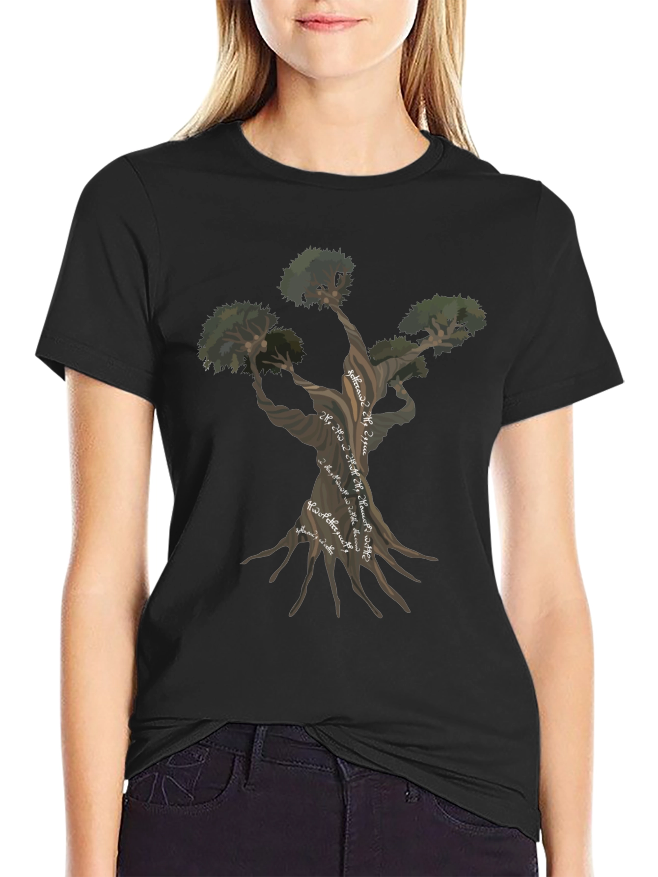 Unique Tree Graphic Black T-Shirt