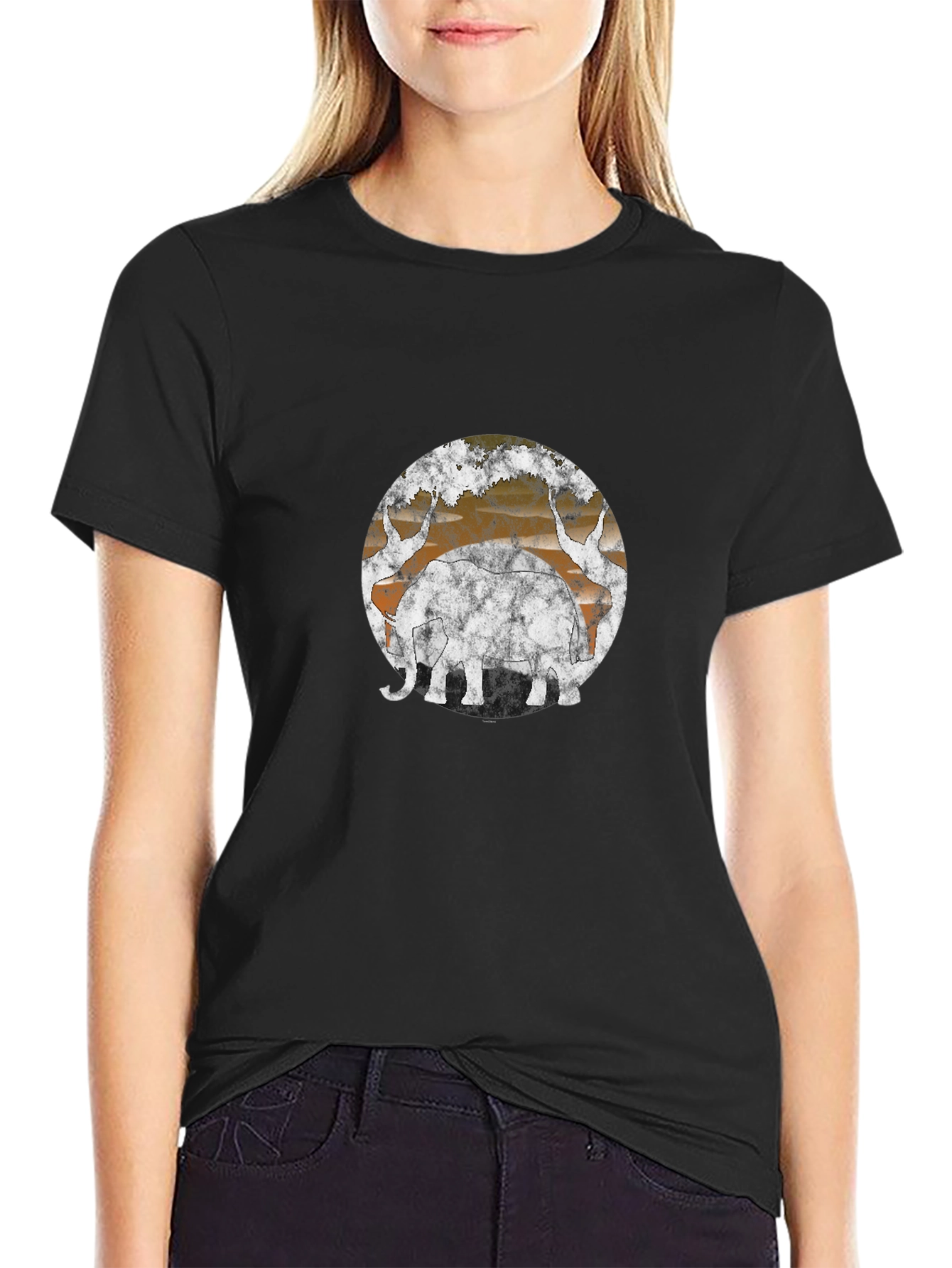 Vintage Style Elephant Graphic Tee - Black