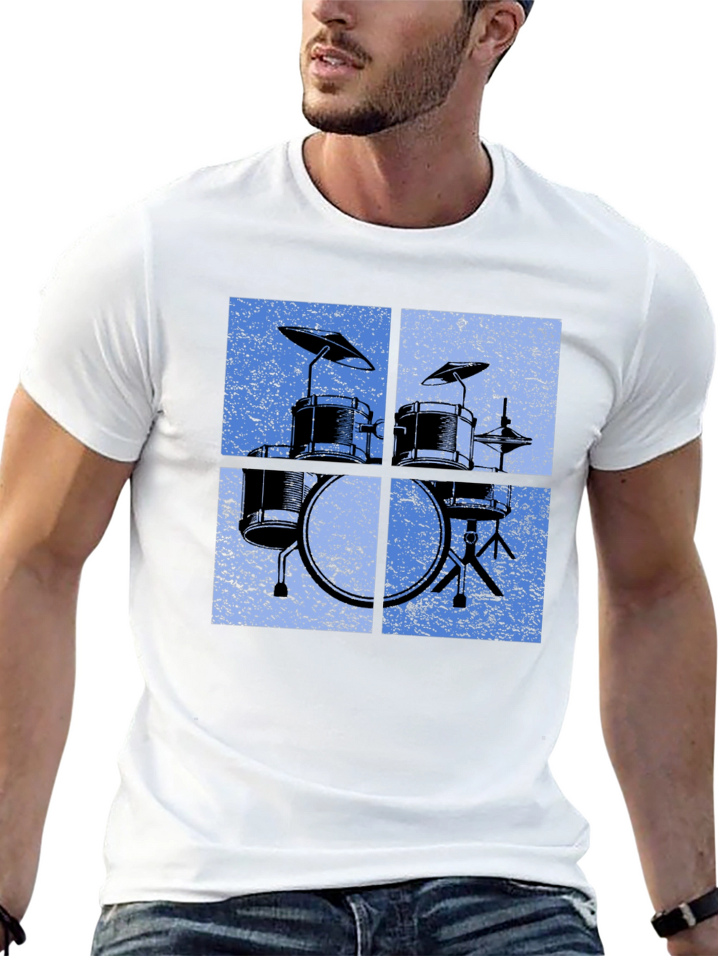Retro Drum Set Graphic Tee - Black