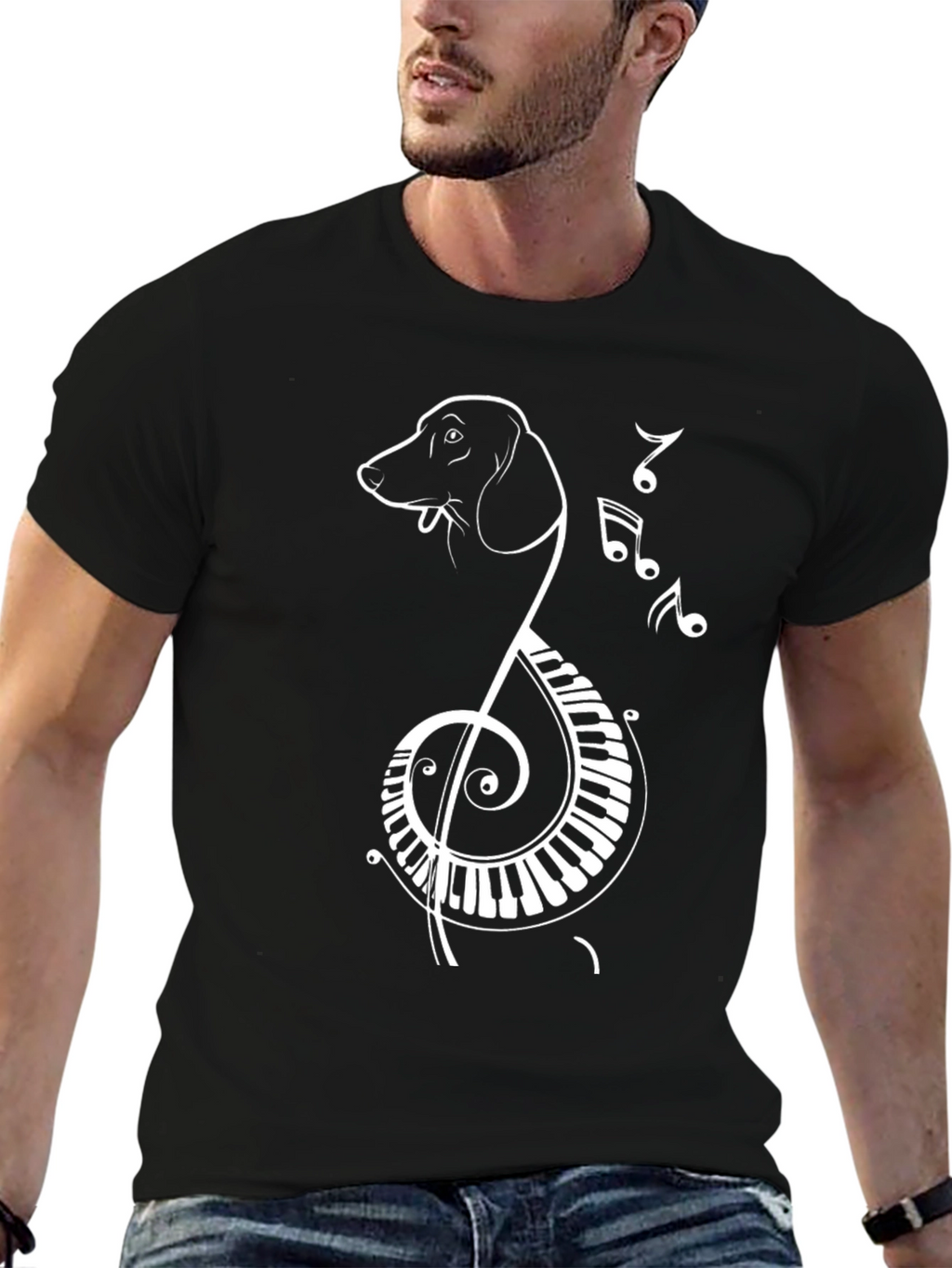 Musical Dog Graphic Tee - Black Cotton T-Shirt