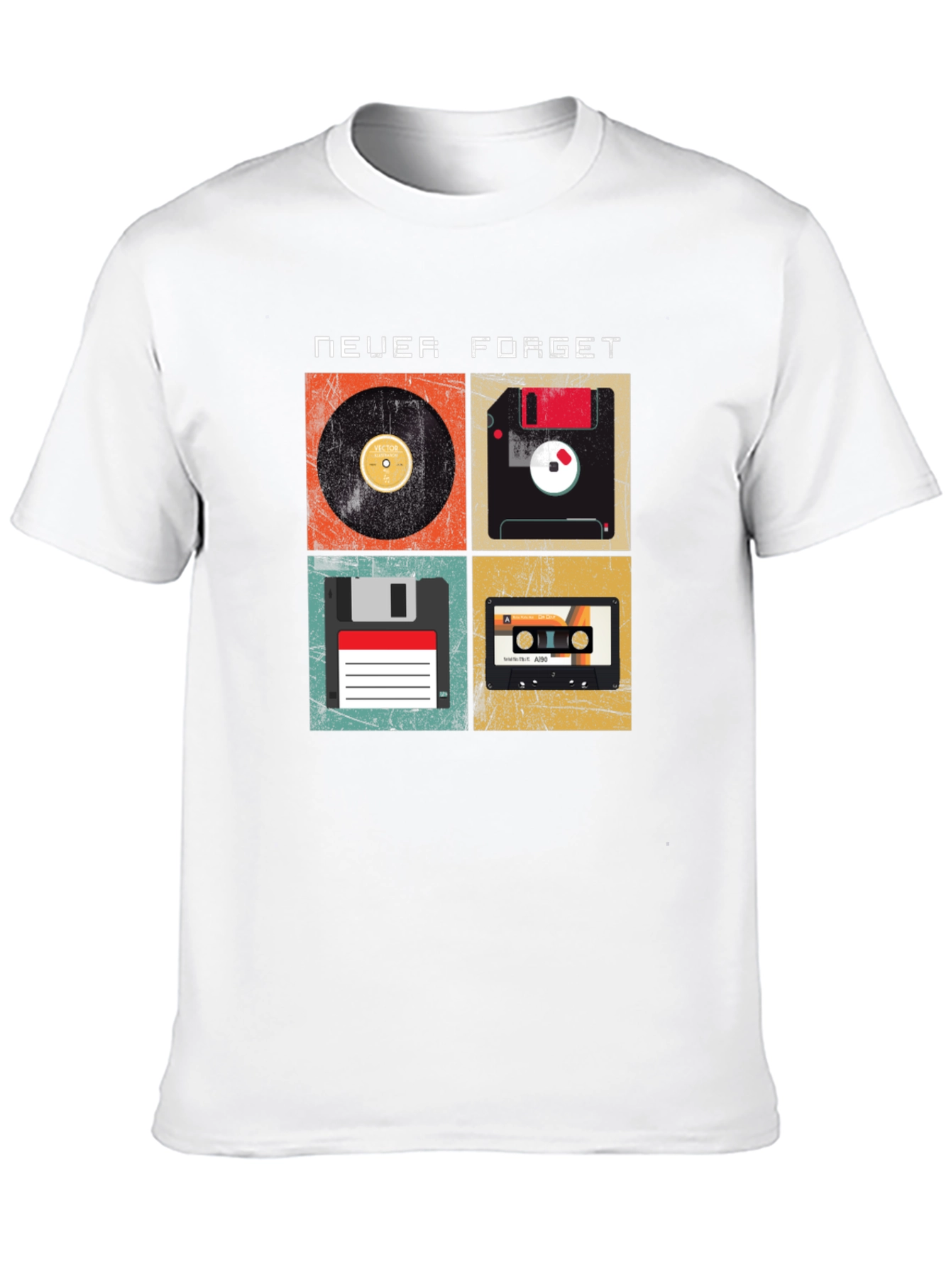 Retro Tech T-Shirt - Never Forget Vinyl Floppy Cassette
