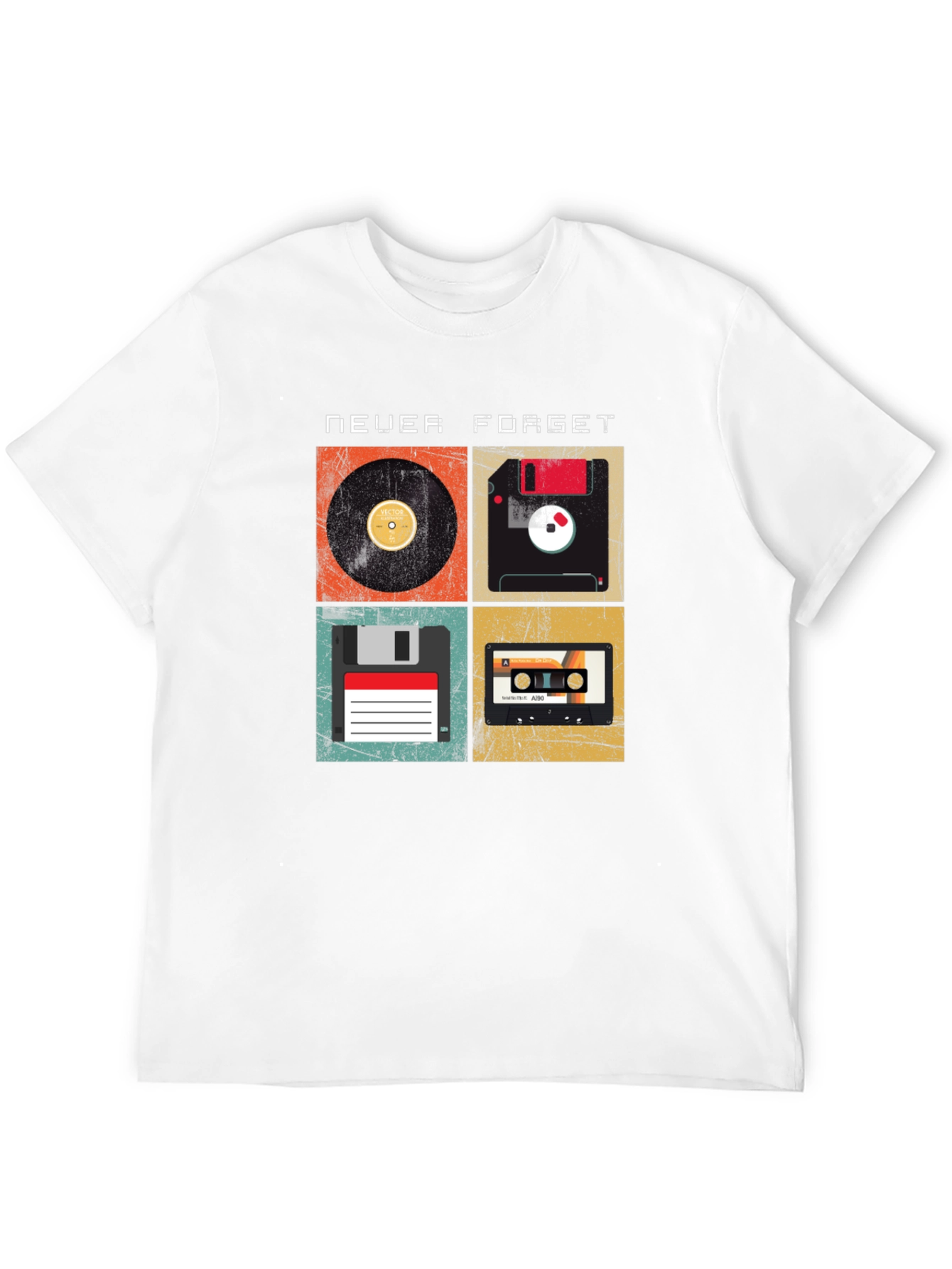 Retro Tech T-Shirt - Never Forget Vinyl Floppy Cassette