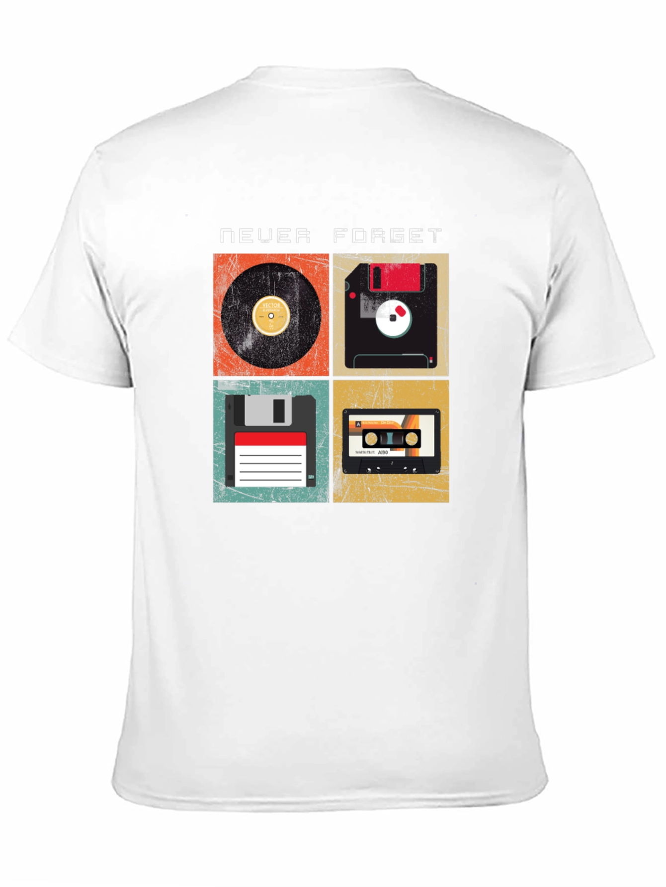 Retro Tech T-Shirt - Never Forget Vinyl Floppy Cassette