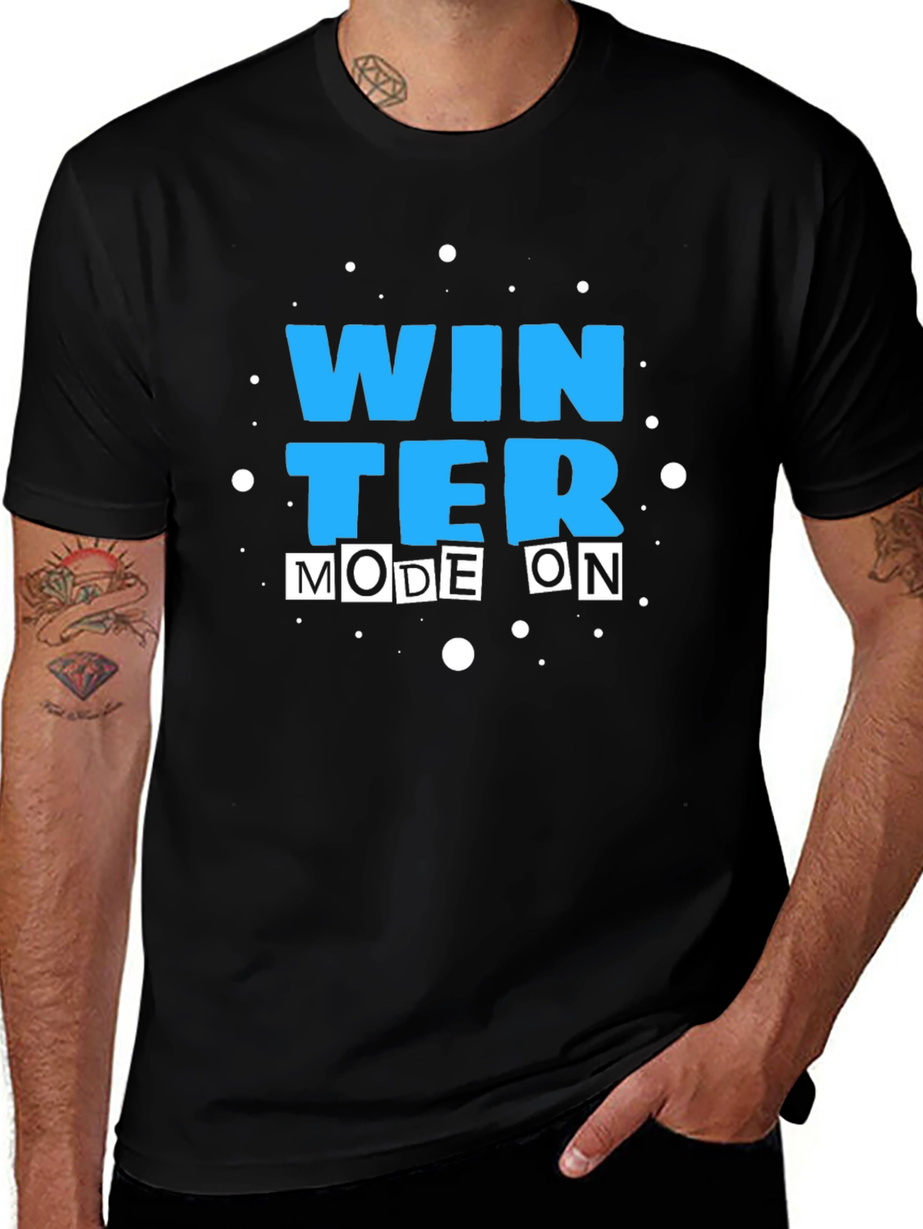 Winter Mode On T-Shirt - Black Cotton Blend