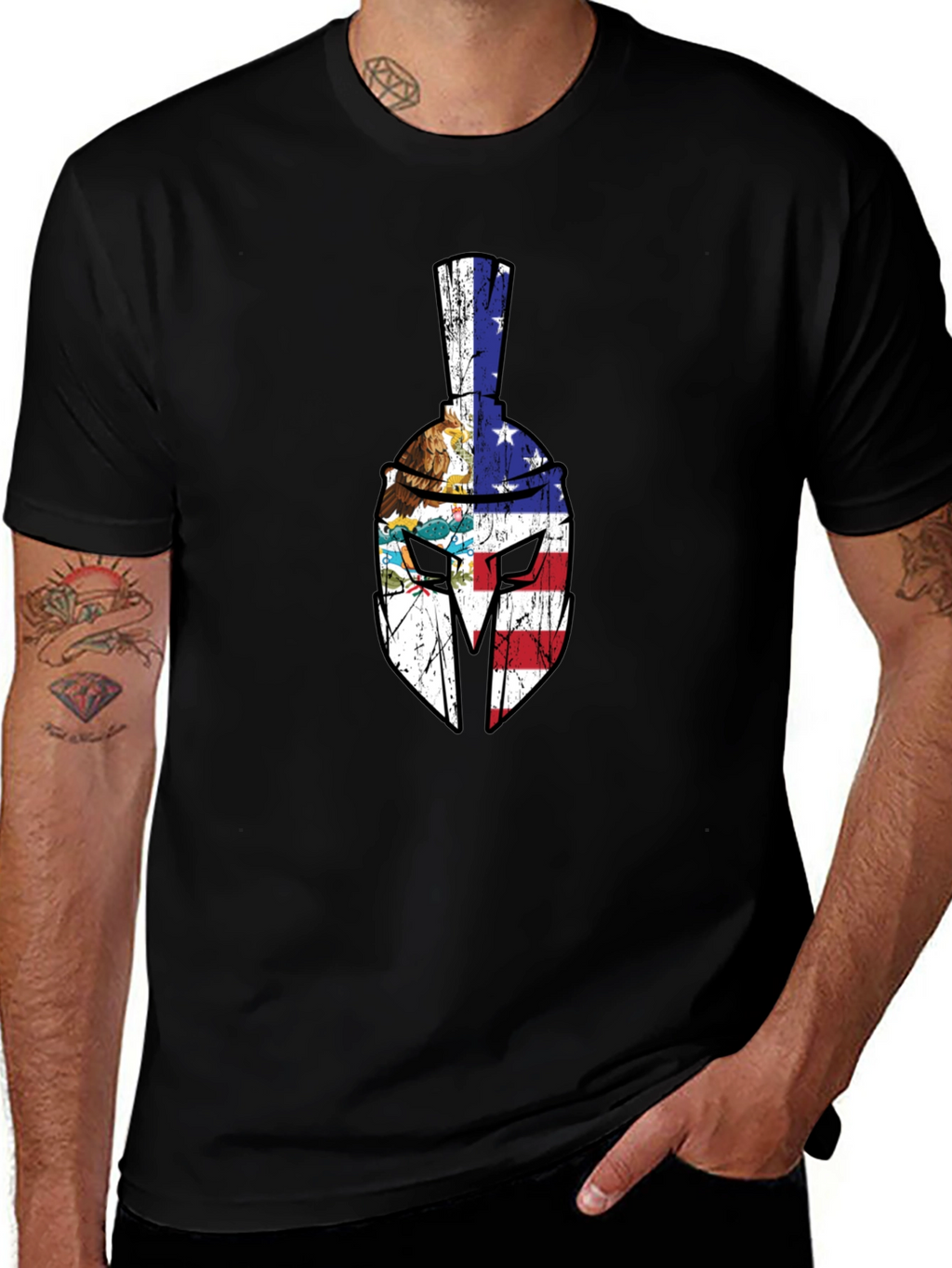 Spartan Helmet USA Flag Graphic Tee