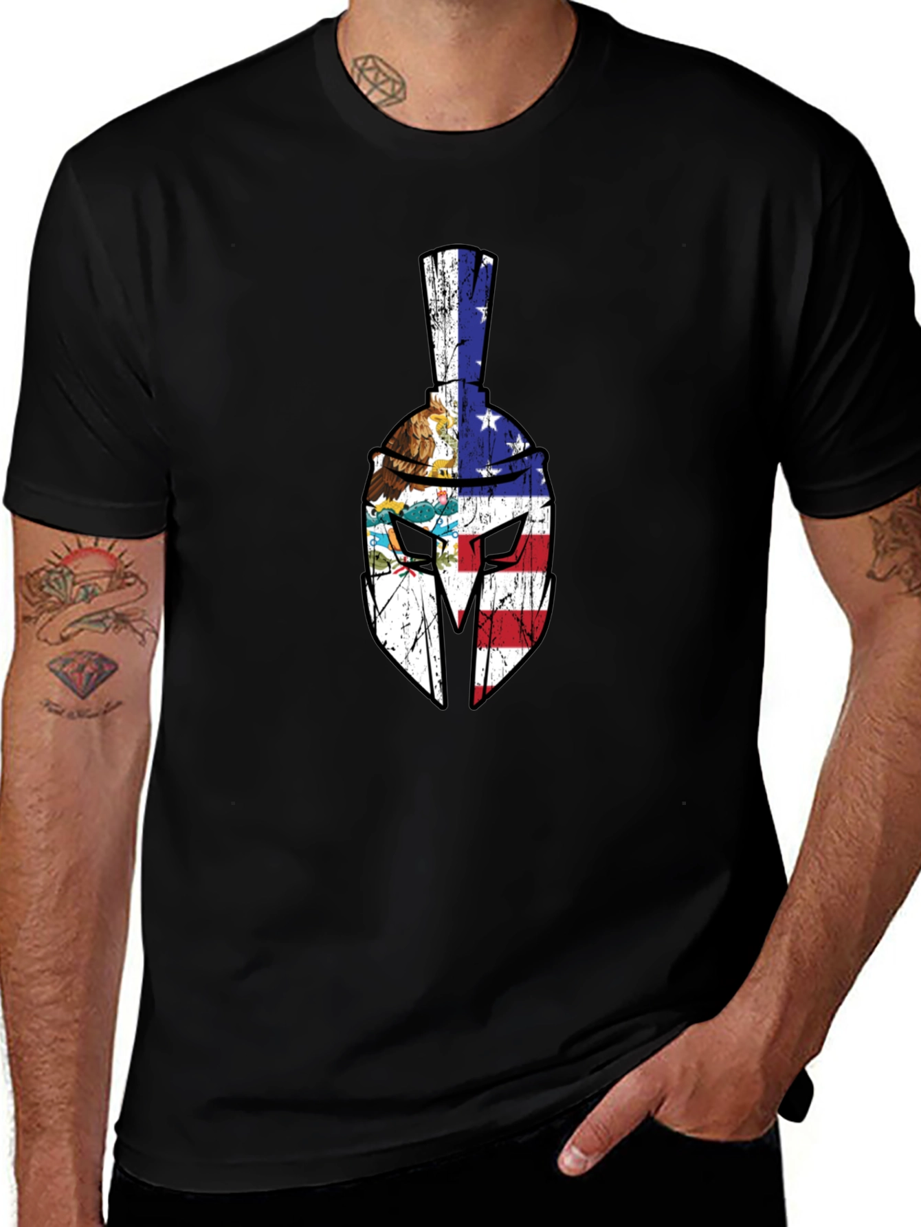 Spartan Helmet USA Flag Graphic Tee
