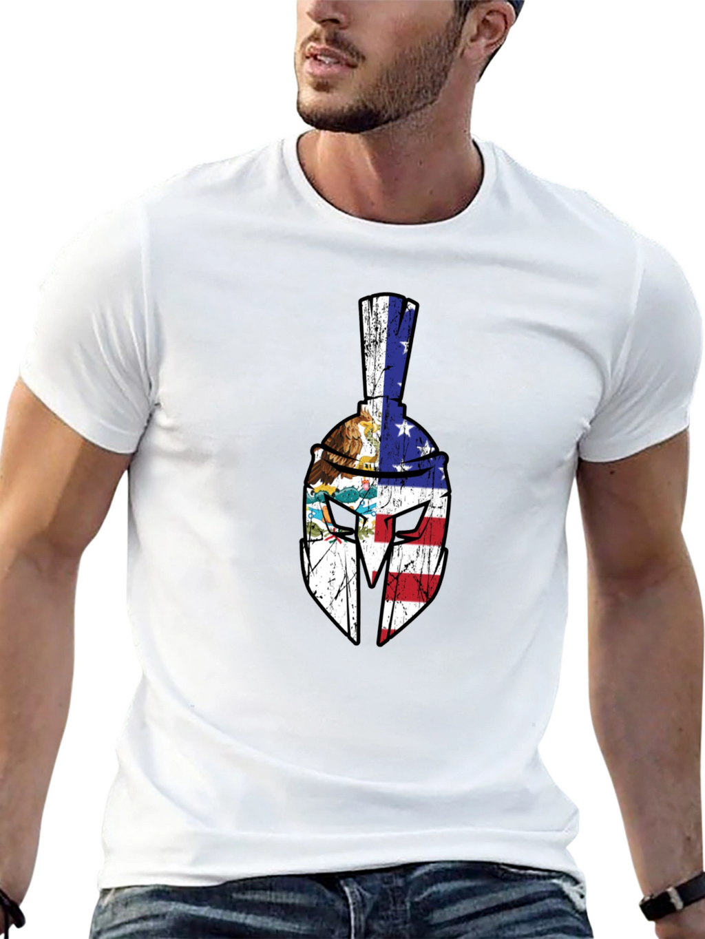 Spartan Helmet USA Flag Graphic Tee