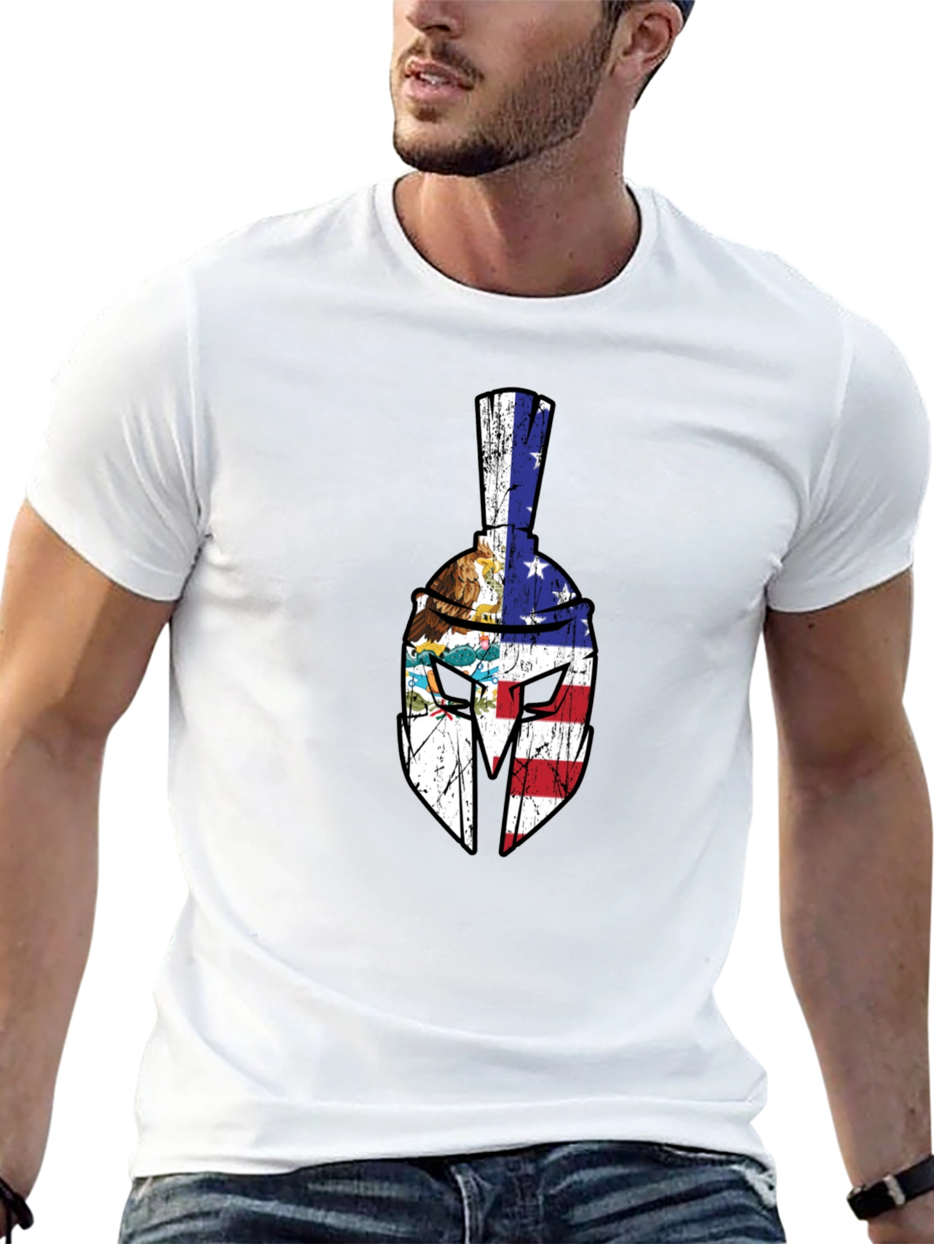 Spartan Helmet USA Flag Graphic Tee
