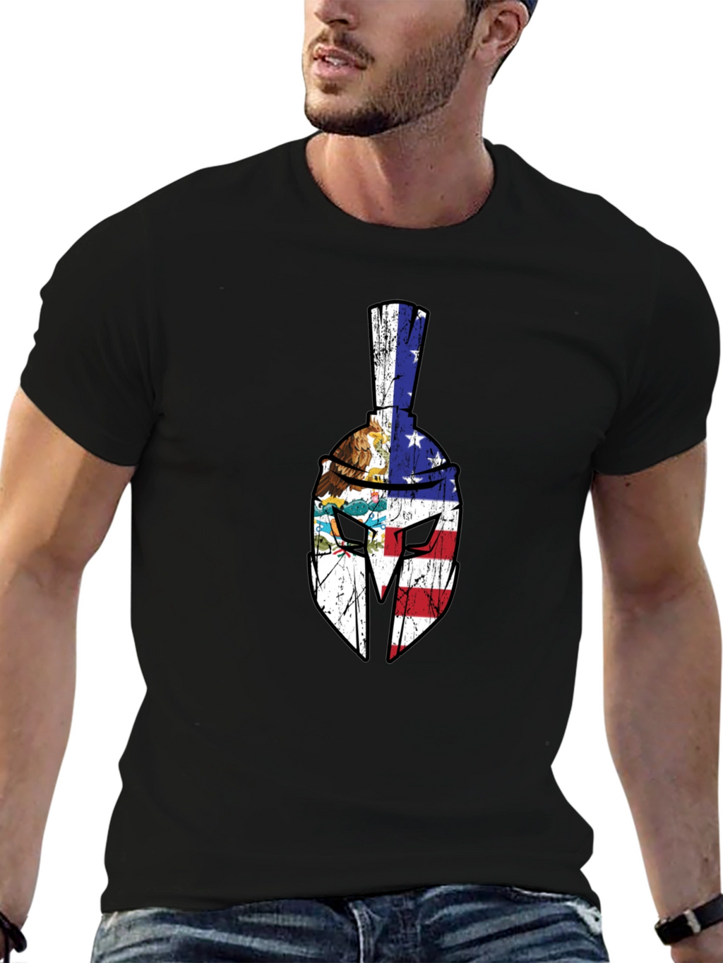 Spartan Helmet USA Flag Graphic Tee