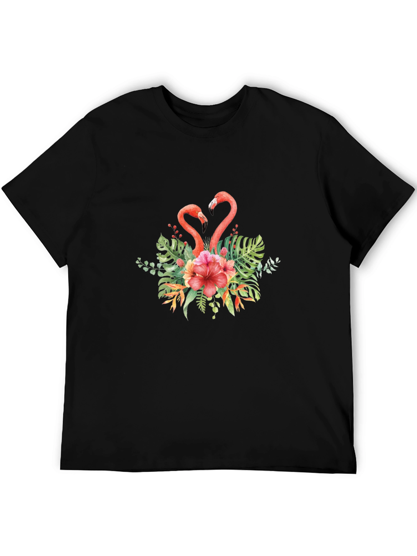 Flamingo Love Tee - Tropical Birds & Hibiscus Flower Design
