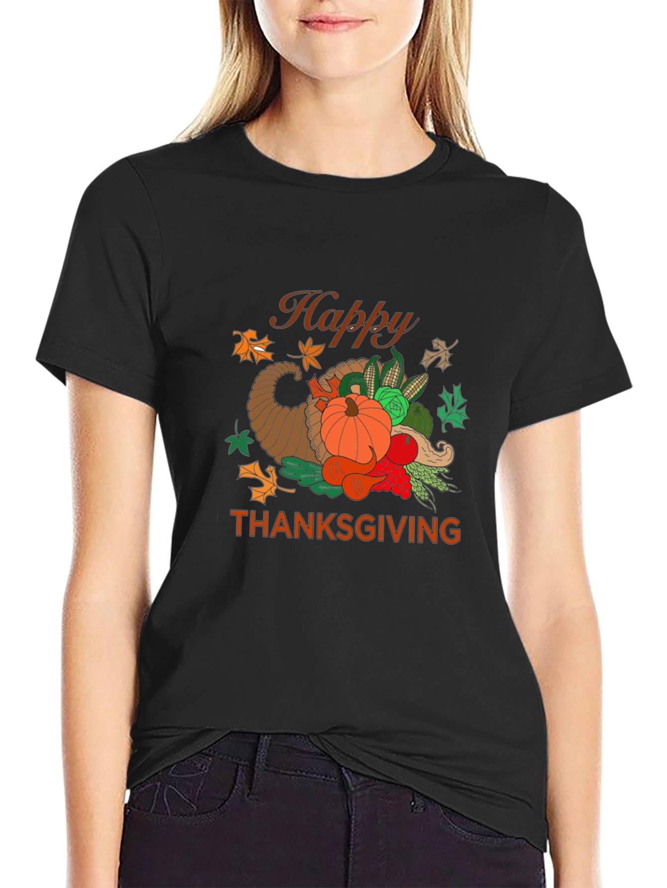 Happy Thanksgiving Graphic Print T-Shirt
