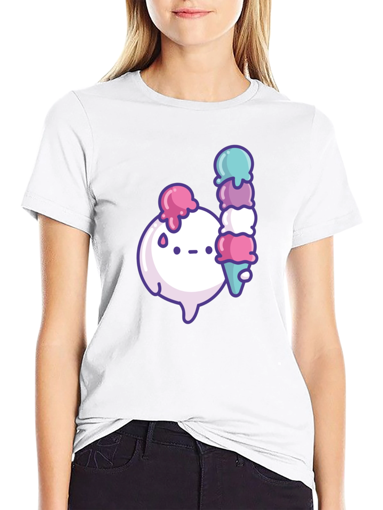 Kawaii Ice Cream Graphic Black T-Shirt