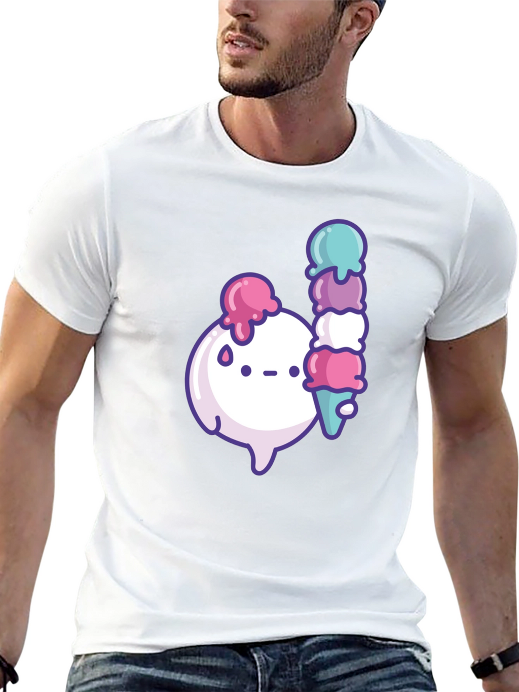 Kawaii Ice Cream Graphic Black T-Shirt