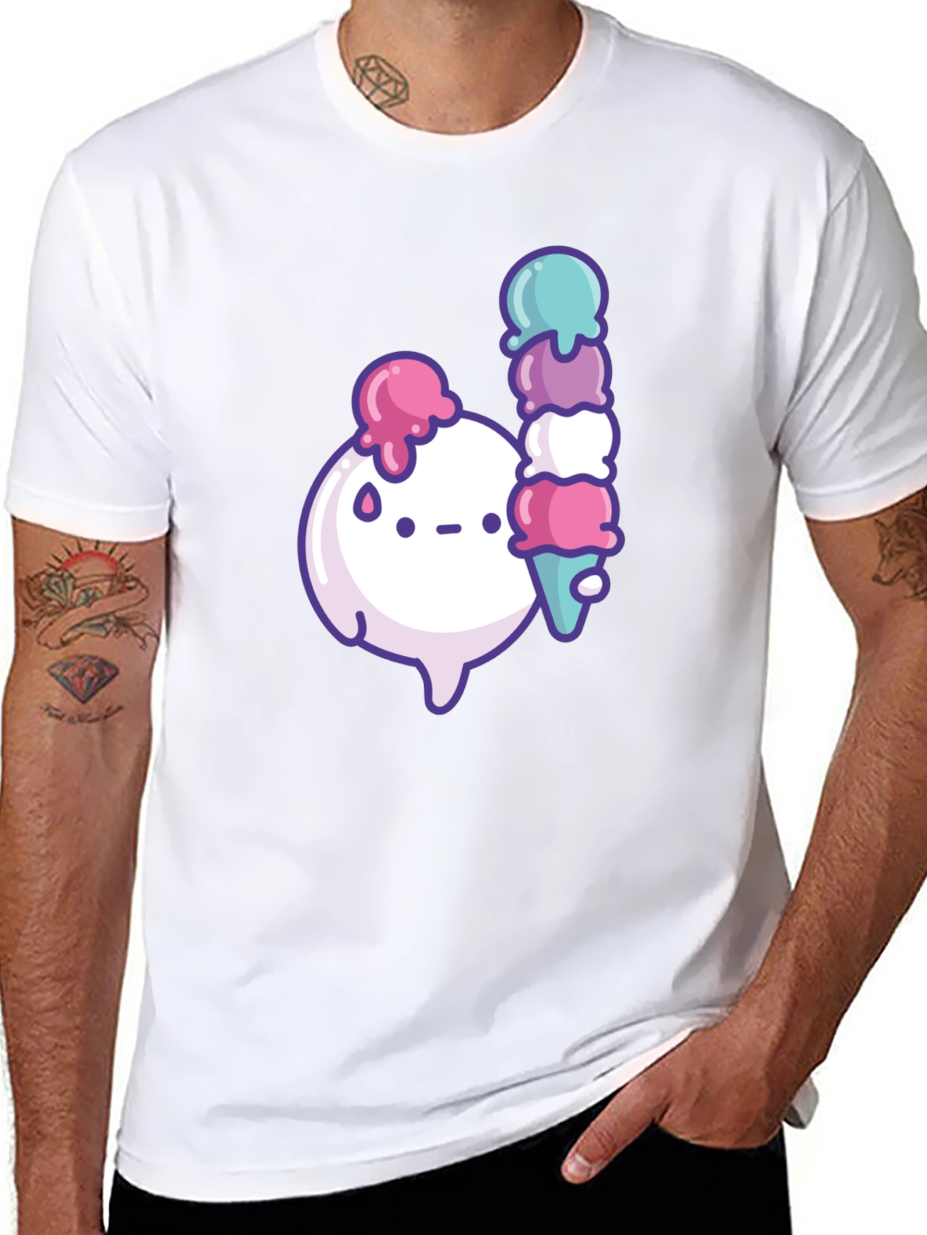 Kawaii Ice Cream Graphic Black T-Shirt