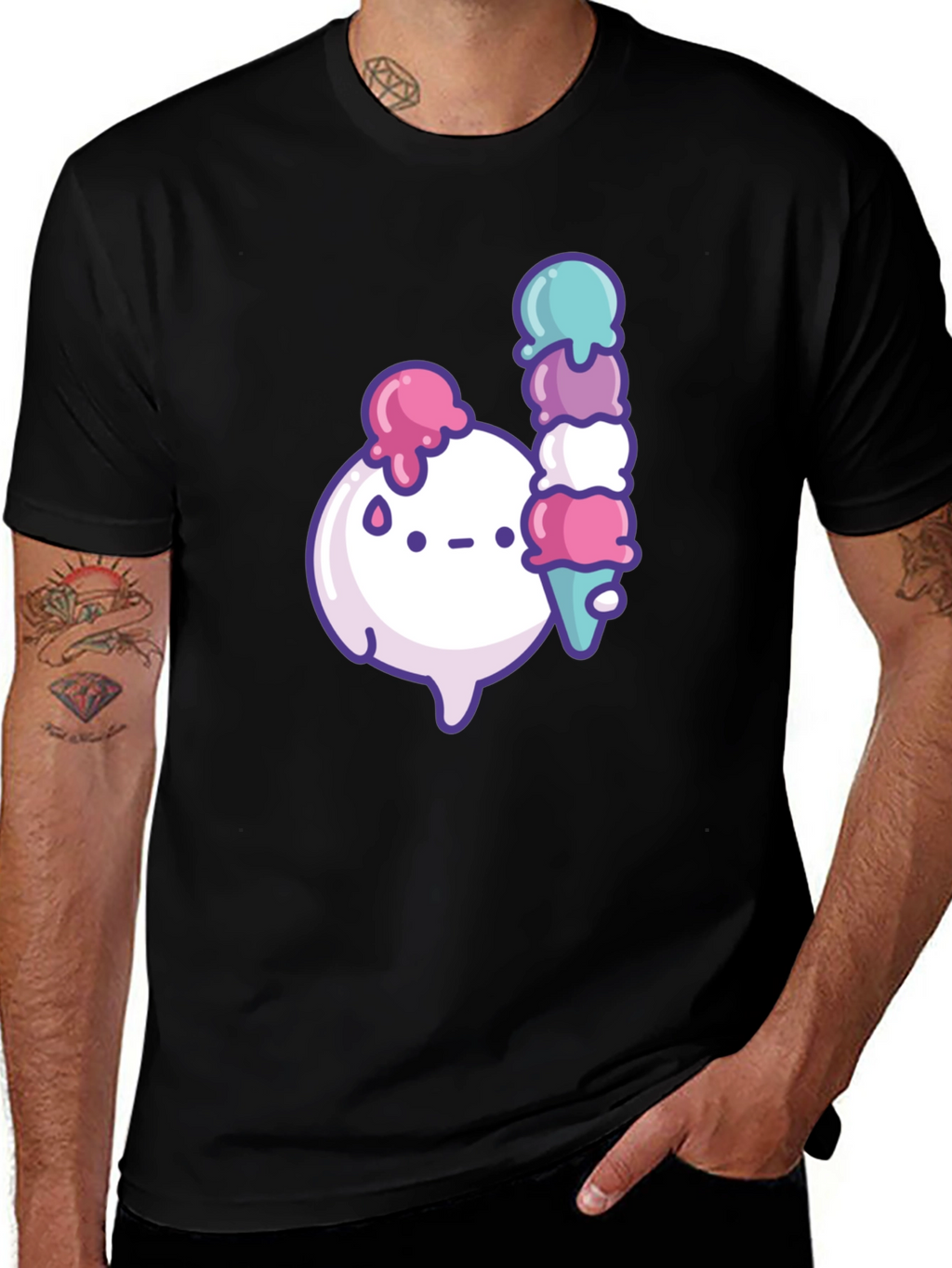 Kawaii Ice Cream Graphic Black T-Shirt