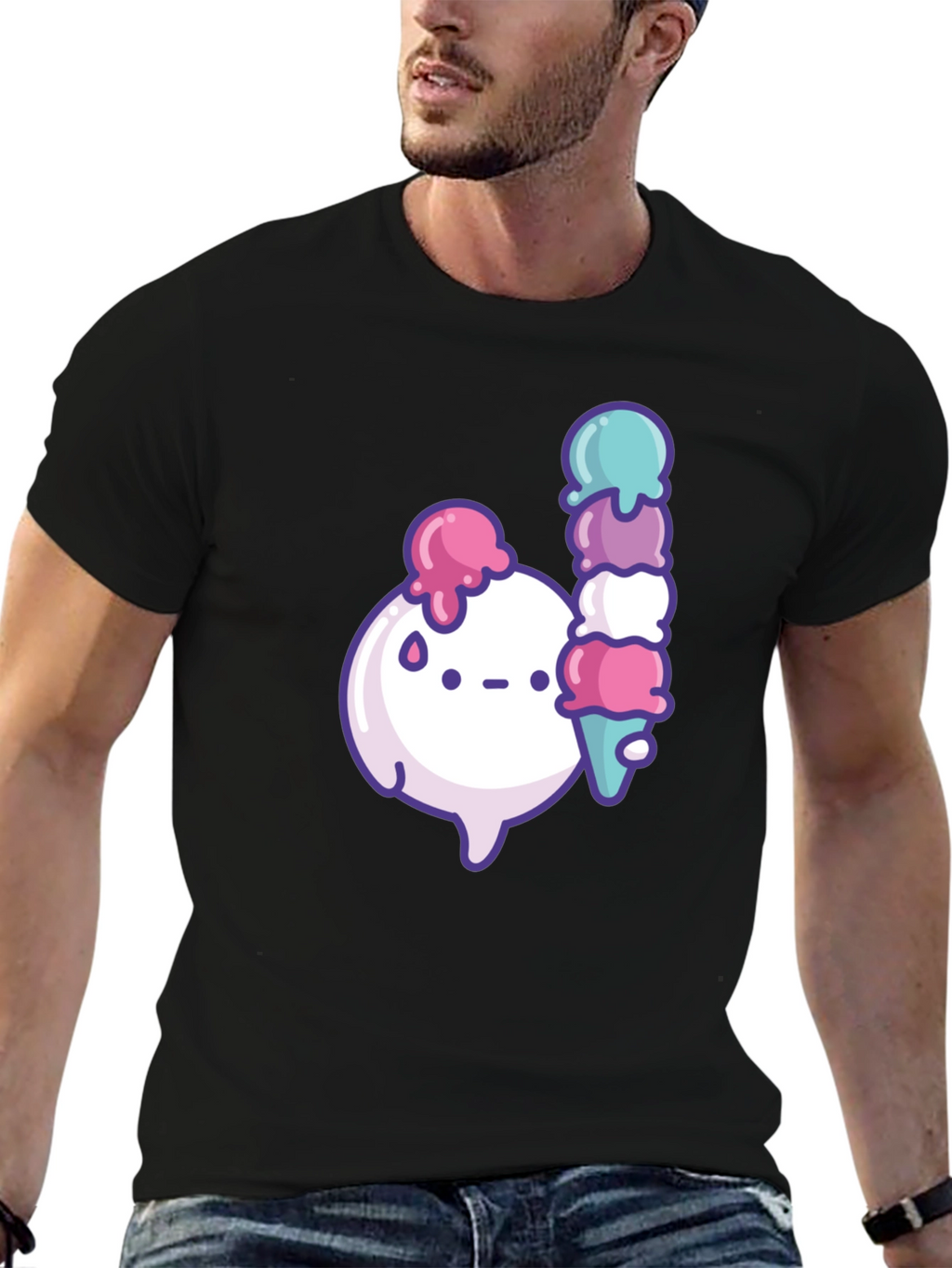 Kawaii Ice Cream Graphic Black T-Shirt