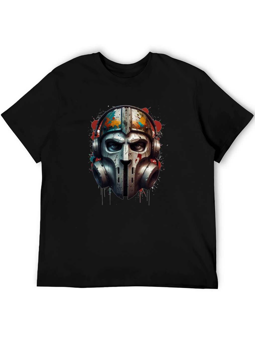 Edgy Warrior Mask Graphic Tee - Black
