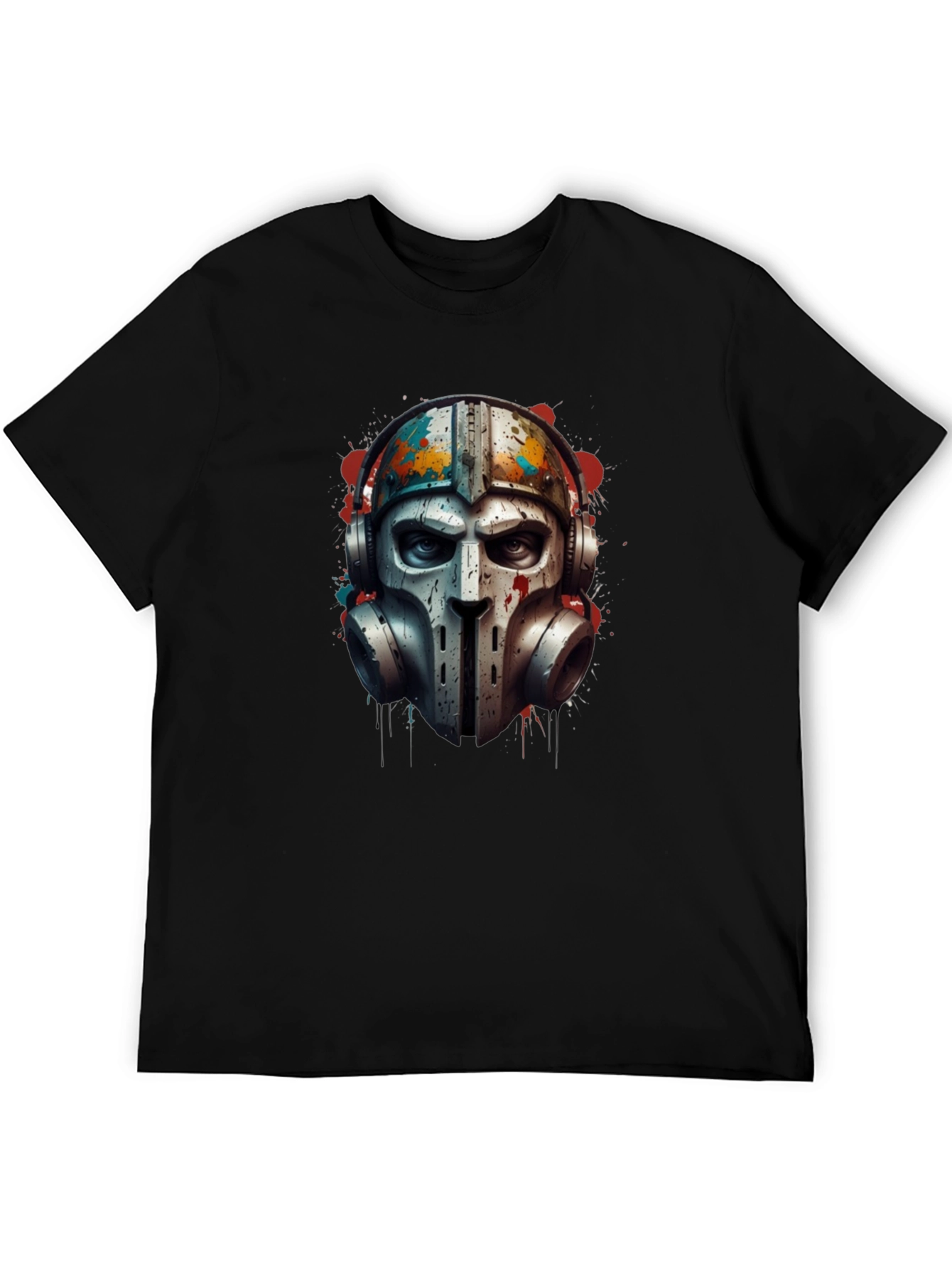 Edgy Warrior Mask Graphic Tee - Black