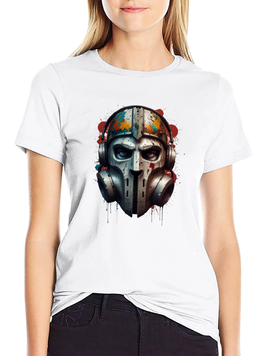 Edgy Warrior Mask Graphic Tee - Black