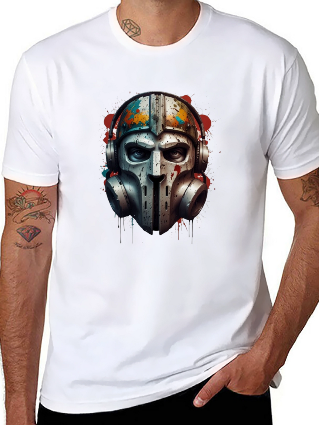 Edgy Warrior Mask Graphic Tee - Black