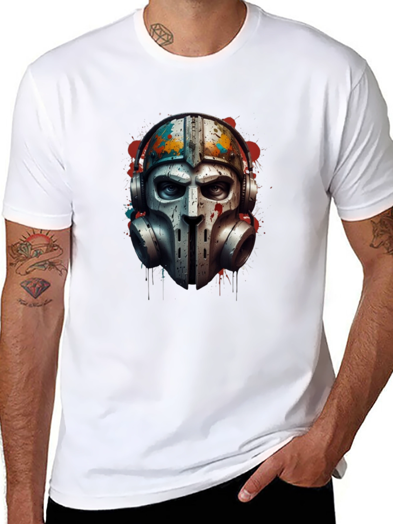 Edgy Warrior Mask Graphic Tee - Black