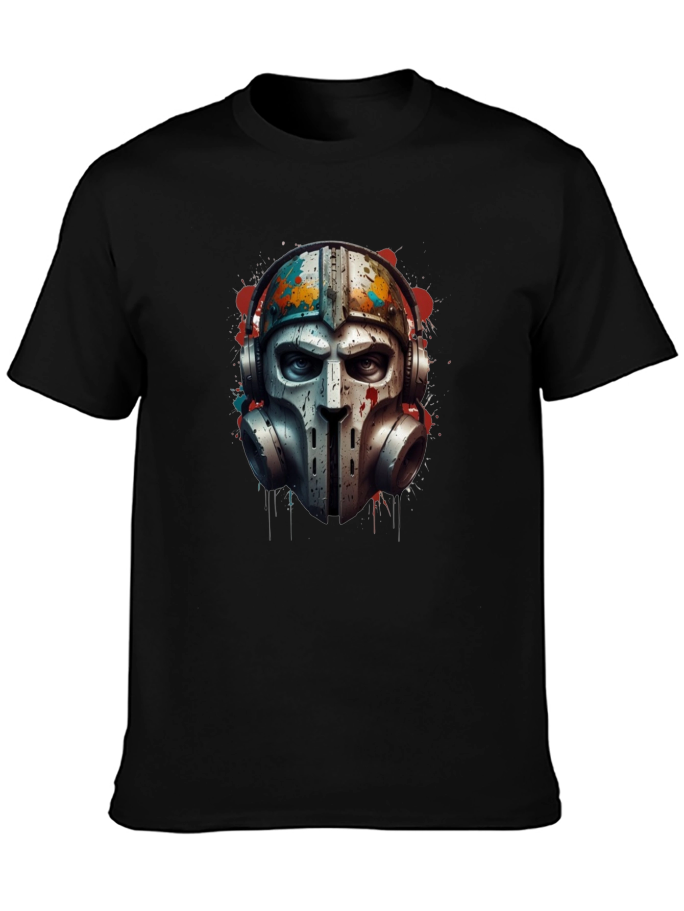 Edgy Warrior Mask Graphic Tee - Black