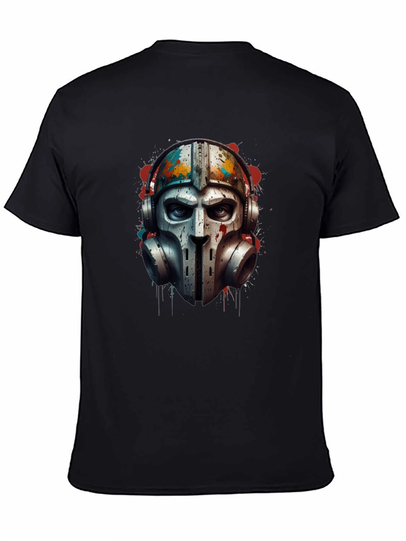 Edgy Warrior Mask Graphic Tee - Black