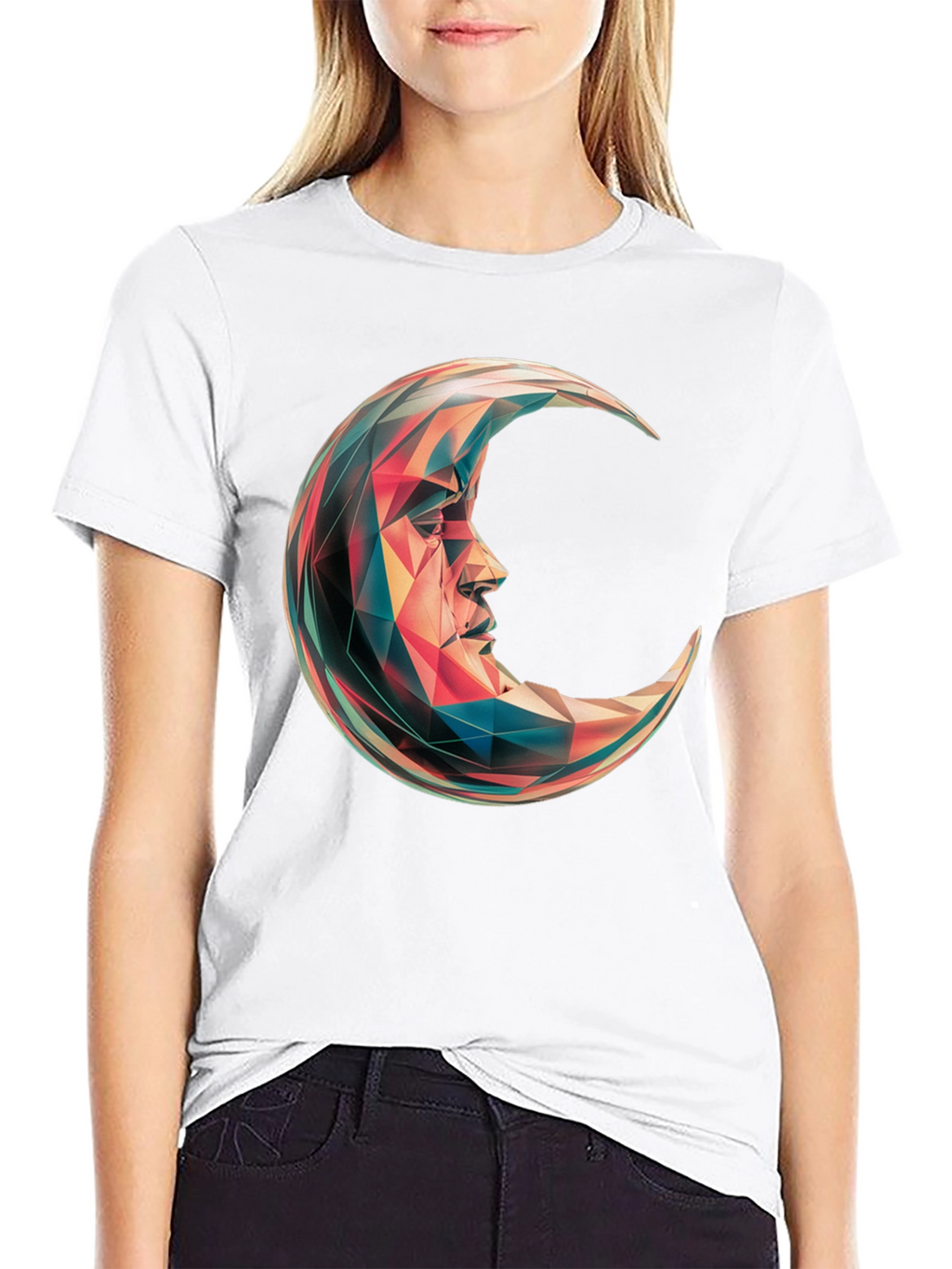 Geometric Crescent Moon Graphic T-Shirt - Black