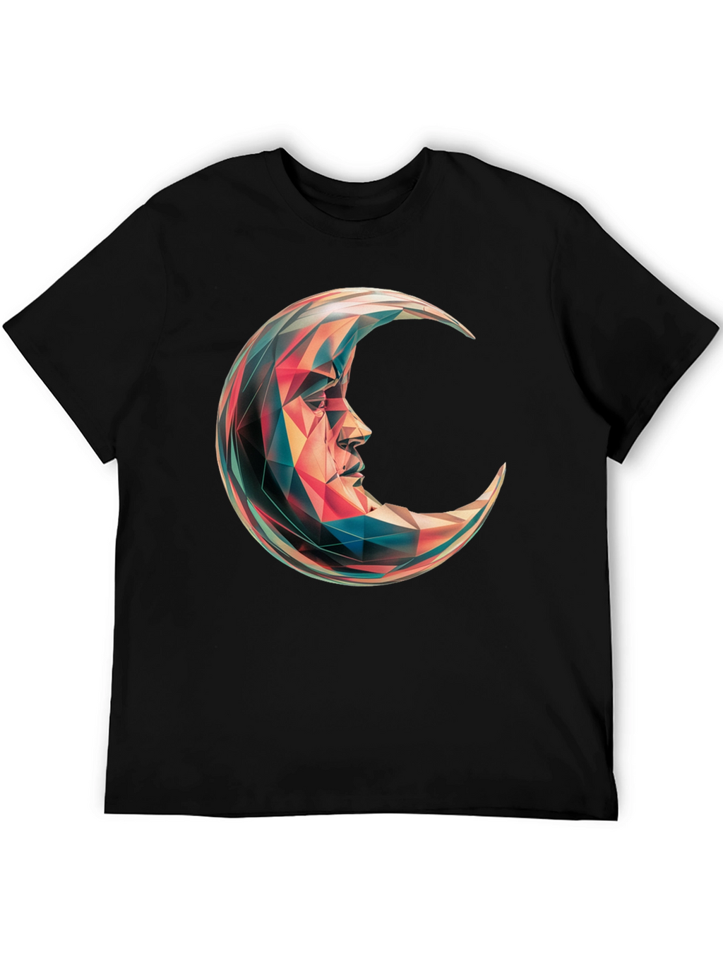 Geometric Crescent Moon Graphic T-Shirt - Black