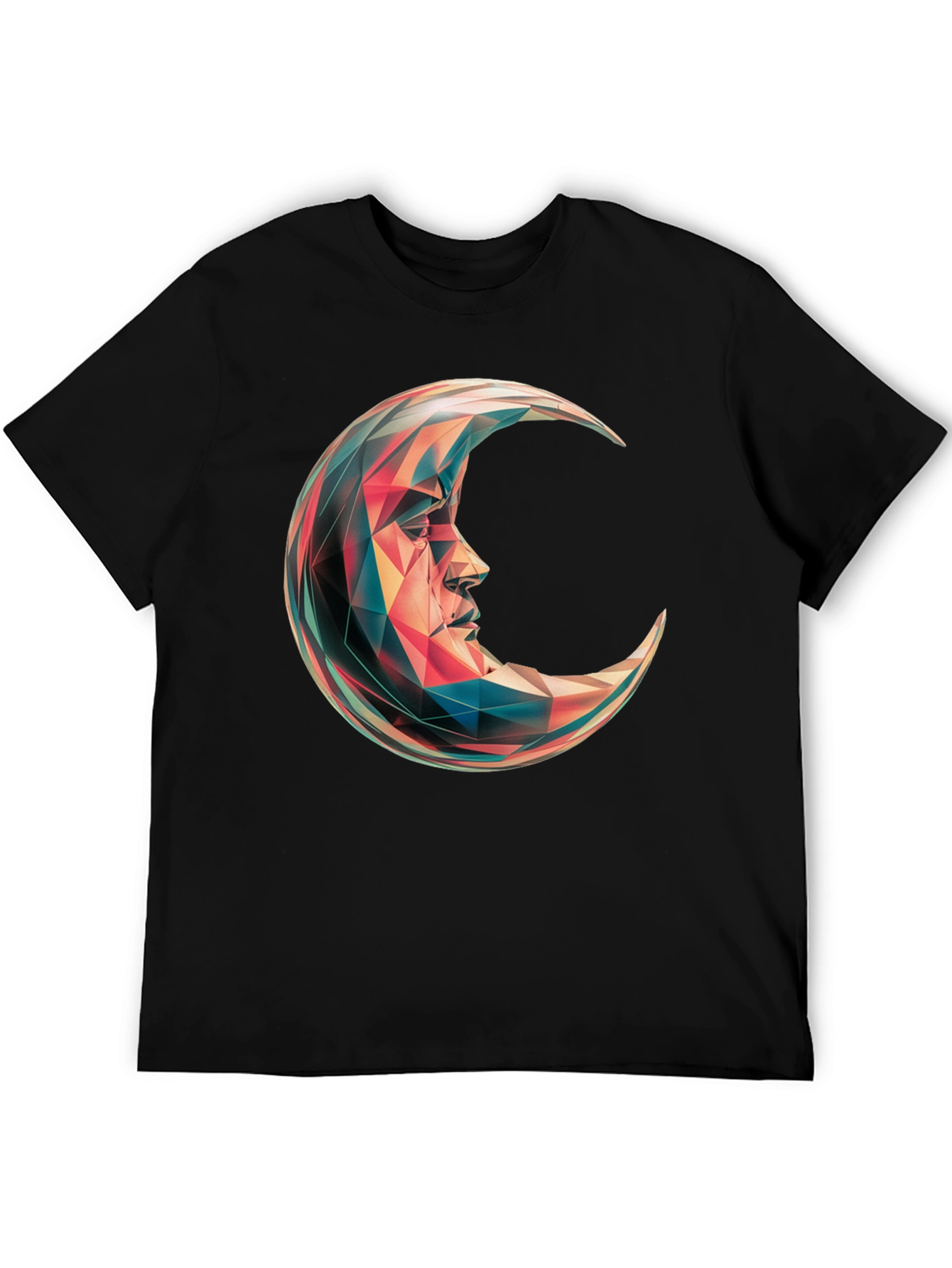 Geometric Crescent Moon Graphic T-Shirt - Black